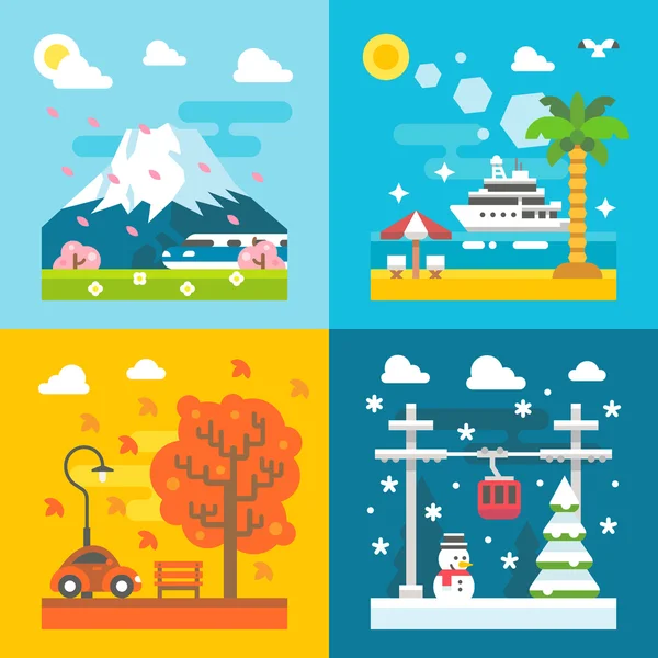 Flat design travel seasons set