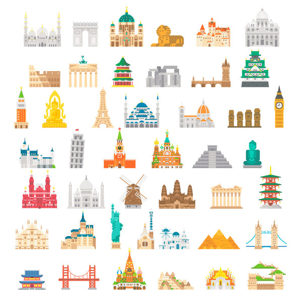 Flat design famous landmark set