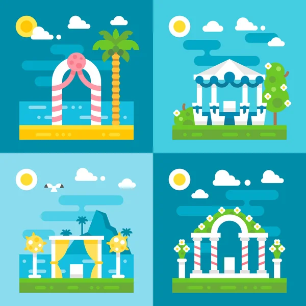 Diseño plano arco de boda decoración — Vector de stock