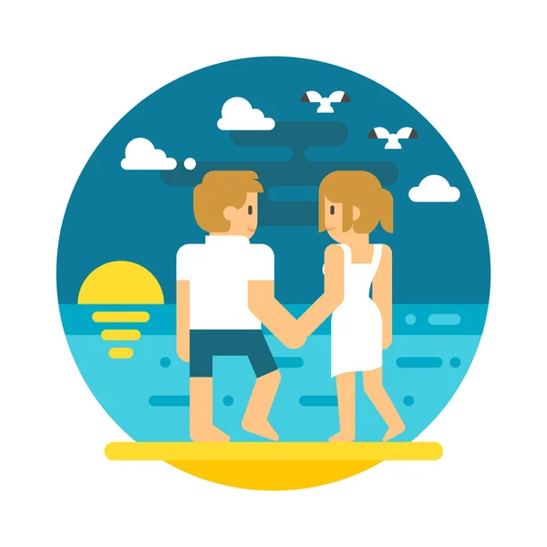 Piso de diseño pareja playa caminando — Vector de stock