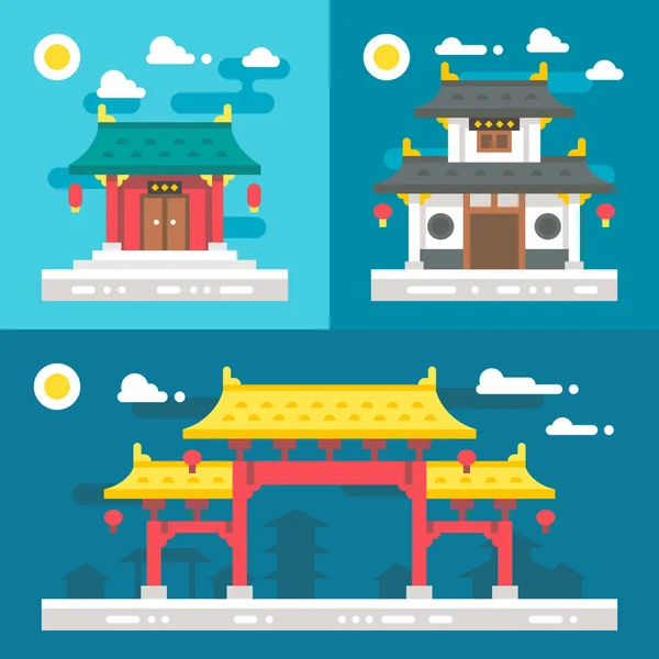 Flat design old chinese buildings — Stock Vector