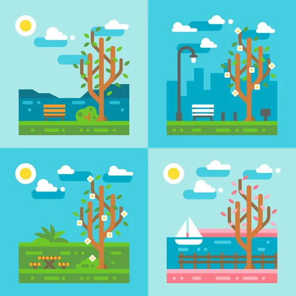 Flaches Design Frühling Natur Landschaft — Stockvektor