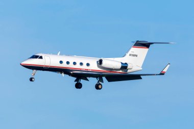 Luqa, Malta - 30 Ocak 2021: Phoenix Air Gulfstream Aerospace G-1159A Gulfstream III (Reg: N198PA) 31 numaralı pistte.