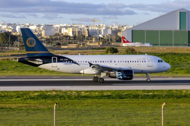 Luqa, Malta - 13 Ocak 2026: Libya Devlet Airbus A319-111 (REG: 5A-ONI) resmi bir ziyaret.