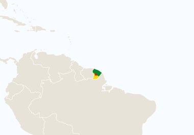 Vurgulanan Fransız Guyanası harita Güney Amerika.