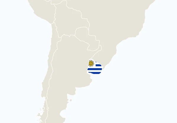 Sud America con evidenziata la mappa di Uruguay . — Vettoriale Stock