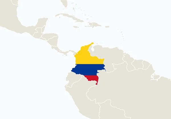 Ameryka Południowa z podświetloną mapie Kolumbia. — Wektor stockowy