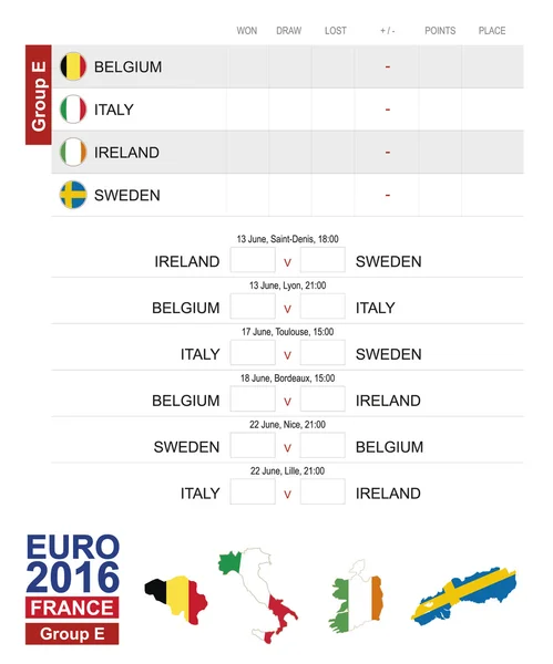 Fútbol 2016, Grupo E, Europa Fútbol 2016 Calendario de partidos — Vector de stock