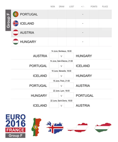 Fútbol 2016, Grupo F, Europa Fútbol 2016 Calendario de partidos — Vector de stock