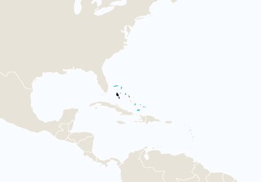 Kuzey Amerika ile vurgulanan Bahamalar Haritası.