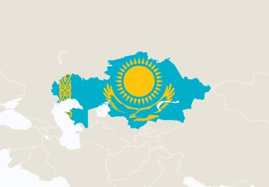 Asya ile vurgulanan Kazakistan Haritası.