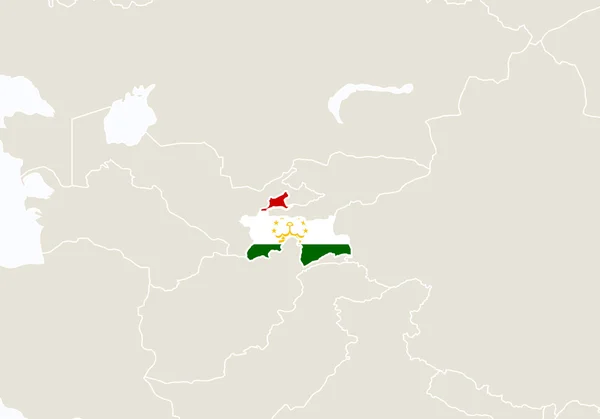 Asien med markerade Tadzjikistan karta. — Stock vektor