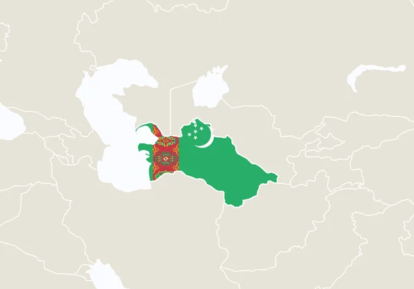 Azië met gemarkeerde Turkmenistan kaart. — Stockvector