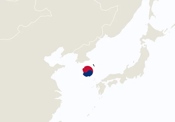 Asien mit hervorgehobener Südkoreakarte. — Stockvektor