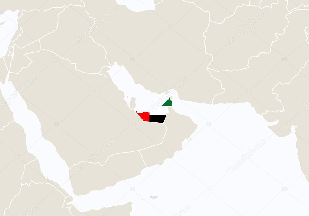 Asia with highlighted United Arab Emirates map.