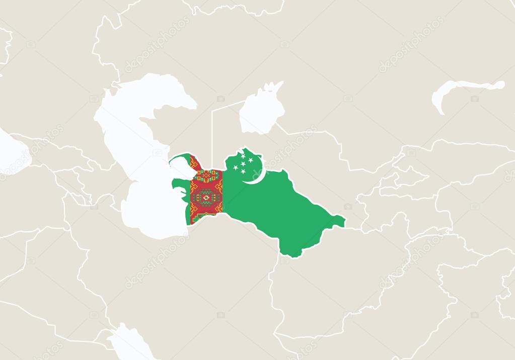 Asia with highlighted Turkmenistan map.