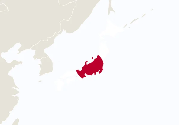 Asie se zvýrazněnou Japonsko mapa. — Stockový vektor