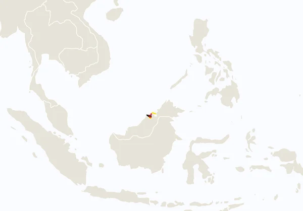 亚洲与突出显示的文莱地图. — 图库矢量图片