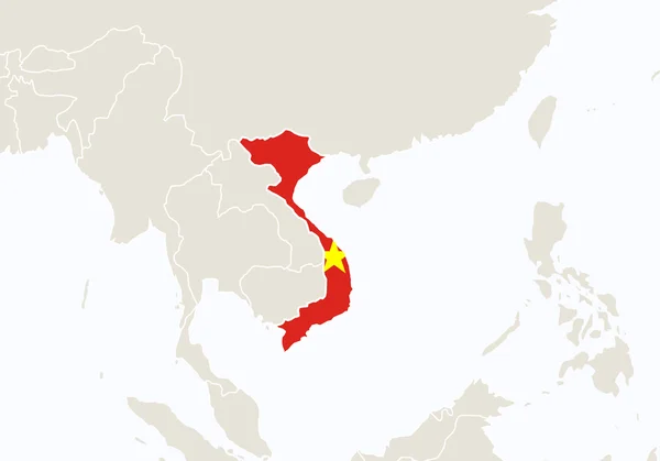Asien med markerade Vietnam karta. — Stock vektor