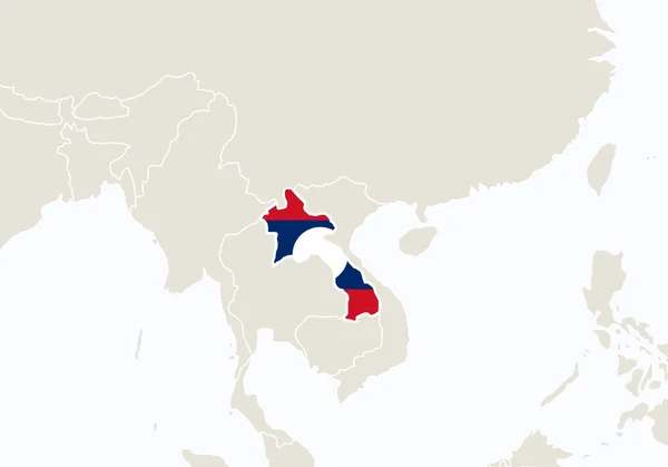 Azië met gemarkeerde kaart van Laos. — Stockvector