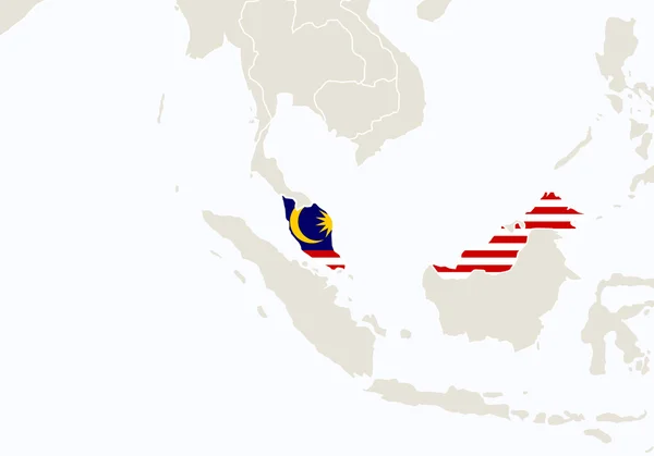 Asien med markerade Malaysia karta. — Stock vektor