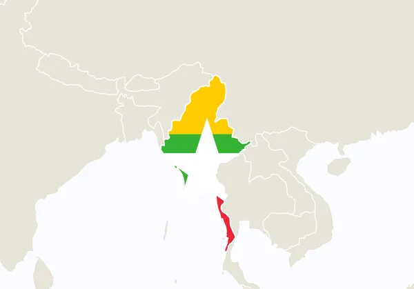 Азия с выделенной картой Мьянмы . — стоковый вектор