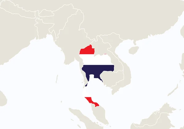 Azië met gemarkeerde Thailand kaart. — Stockvector