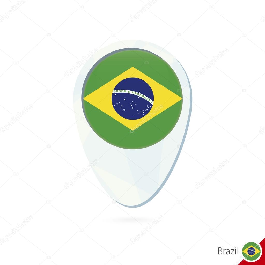 Brazil flag location map pin icon on white background ...