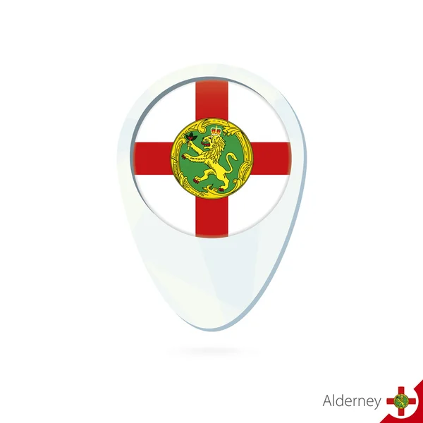 Alderney drapeau carte localisation broche icône sur fond blanc . — Image vectorielle