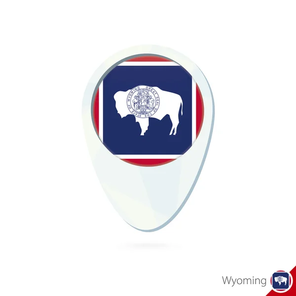 Κράτους ΗΠΑ Ουαϊόμινγκ τοποθεσία χάρτη pin εικονίδιο με τη σημαία σε λευκό φόντο. — Διανυσματικό Αρχείο