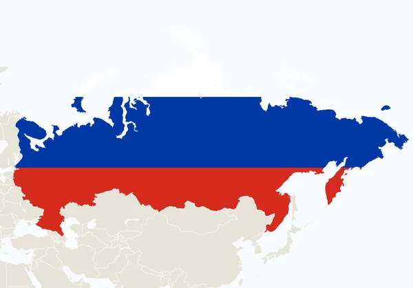 Ásia com destaque Rússia mapa . — Vetor de Stock