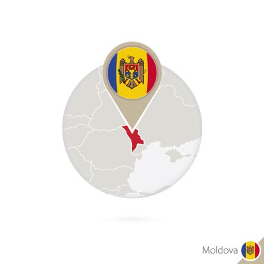 Moldova harita ve daire içinde bayrak. Moldova Haritası, Moldova bayrak pimini.