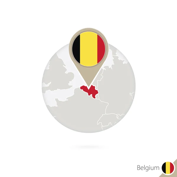 Bélgica mapa y bandera en círculo. Mapa de Bélgica, Pin de bandera de Bélgica . — Vector de stock