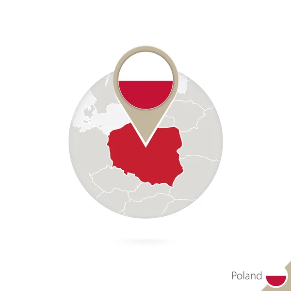 Polen karta och flagga i cirkel. Karta över Polen, Polen flagga stift. — Stock vektor