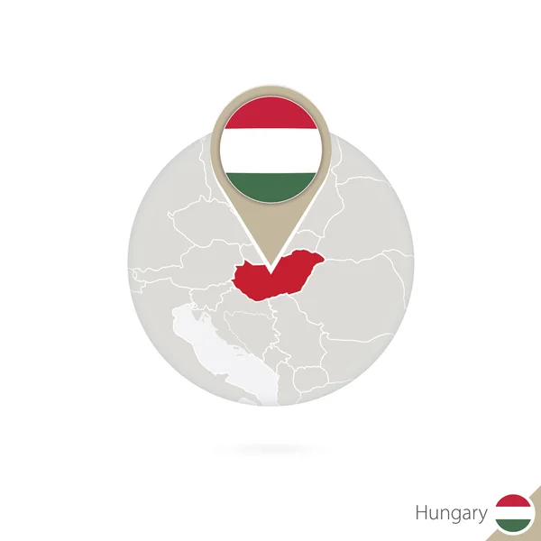 Hungría mapa y bandera en círculo. Mapa de Hungría, Hungría bandera pin . — Vector de stock