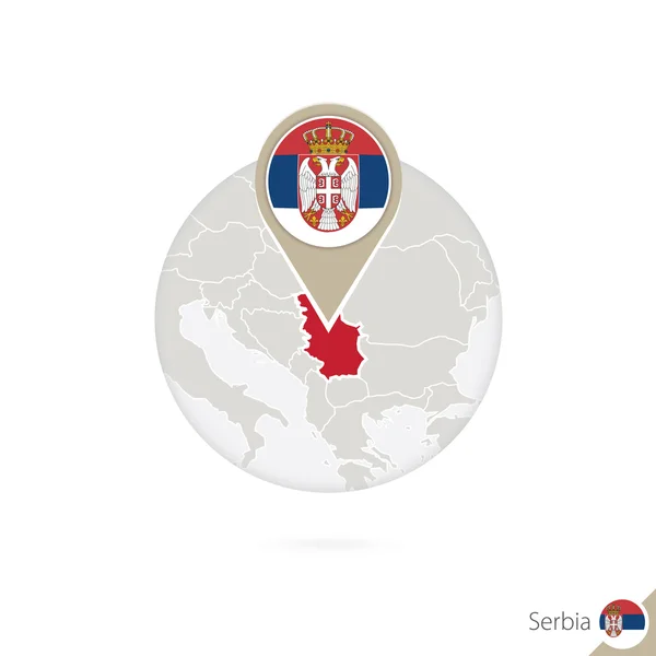 Serbia map and flag in circle. Map of Serbia, Serbia flag pin. — Stock Vector