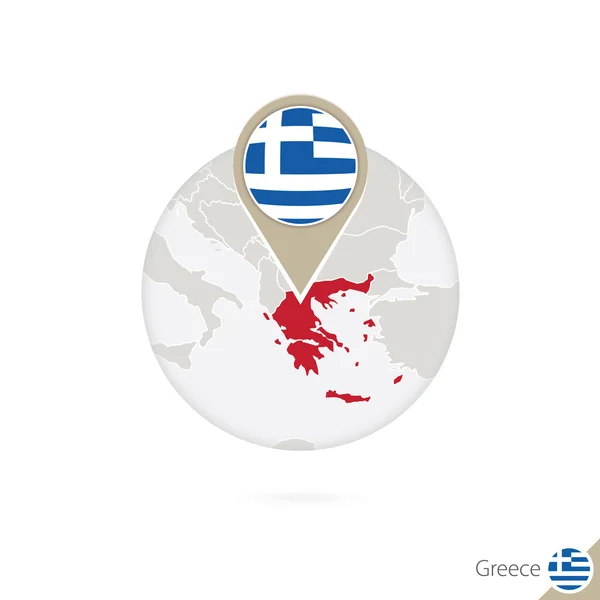 Grekland karta och flagga i cirkel. Karta över Grekland, Grekland flagga PIN-kod. — Stock vektor