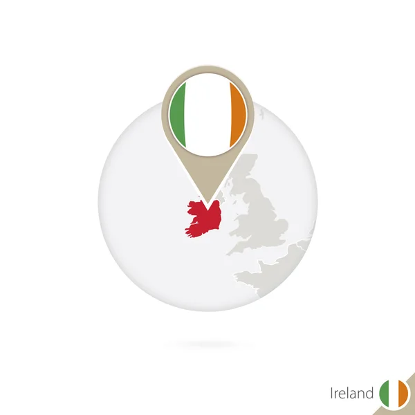 Irlandkarte und Fahne im Kreis. Karte von irland, ireland flag pin. — Stockvektor