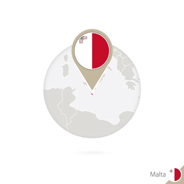 マルタの地図と丸で旗。マルタ, マルタ フラグ ピンの地図. — ストックベクタ