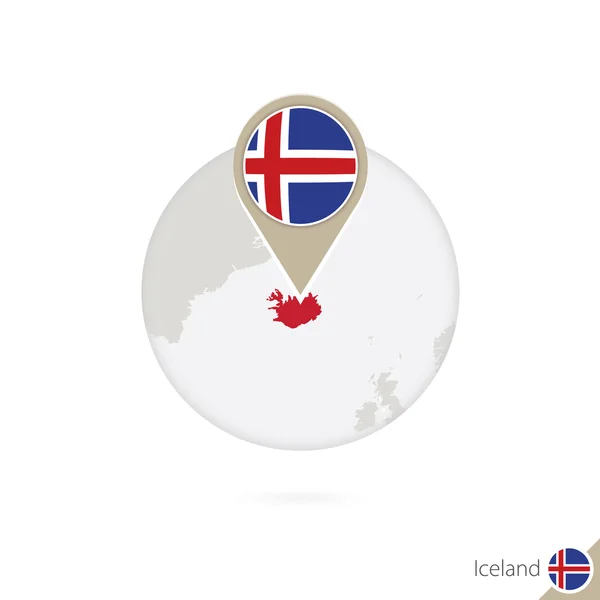 IJsland kaart en vlag in de cirkel. Kaart van IJsland, IJsland vlag pin. — Stockvector