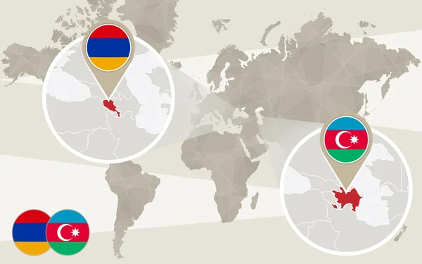 World map zoom on Azerbaijan, Armenia — Stock Vector