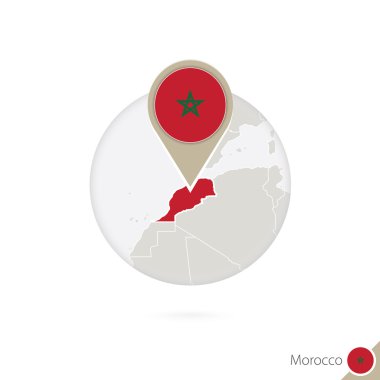 Morocco map and flag in circle. Map of Morocco, Morocco flag pin. clipart