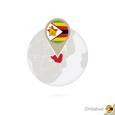 Zimbabwe map and flag in circle. Map of Zimbabwe, Zimbabwe flag.