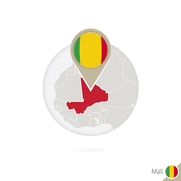 Mali Karta och flagga i cirkel. Karta över Mali, Mali flagga stift. — Stock vektor
