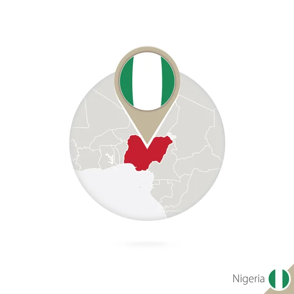 Nigeria karta och flagga i cirkel. Karta över Nigeria, Nigeria flagga stift. — Stock vektor