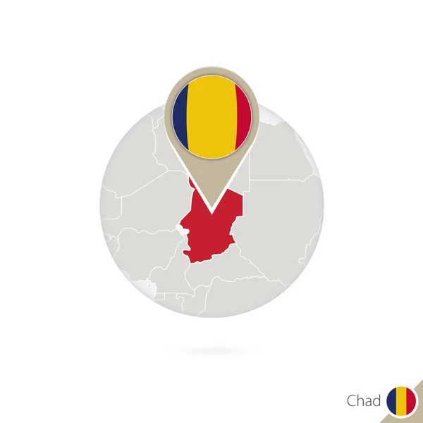 Chad mapa y bandera en círculo. Mapa de Chad, Chad flag pin . — Vector de stock