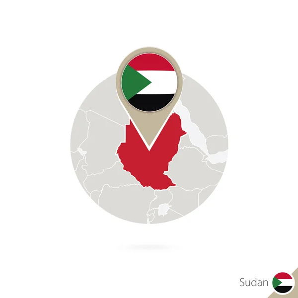 Sudan-Karte und Fahne im Kreis. Karte von sudan, sudan flag pin. — Stockvektor