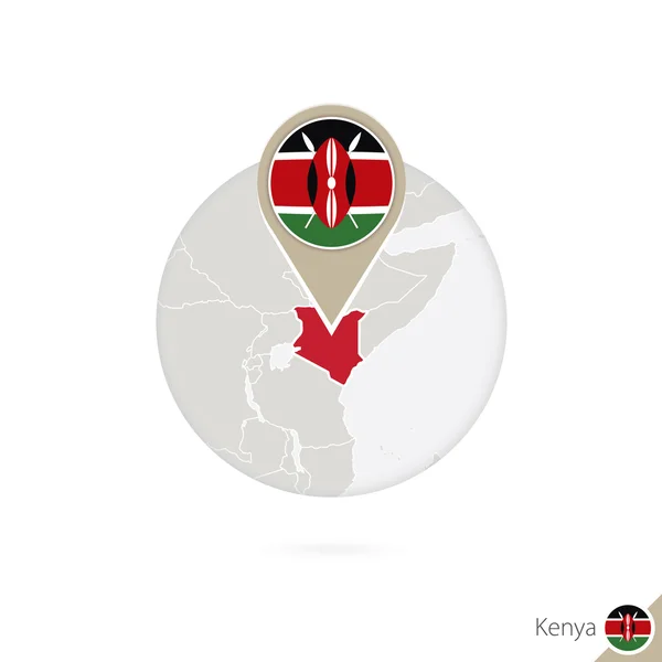 Kenya karta och flagga i cirkel. Karta över Kenya, Kenya flagga PIN-kod. — Stock vektor