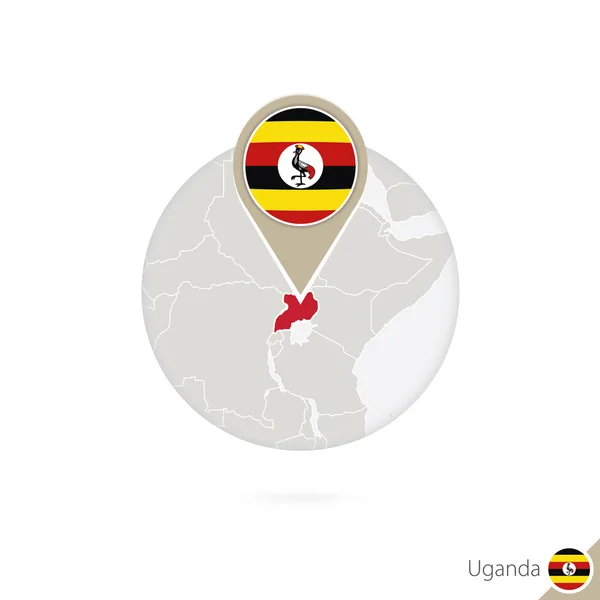 Oeganda kaart en vlag in de cirkel. Kaart van Oeganda, Oeganda vlag pin. — Stockvector