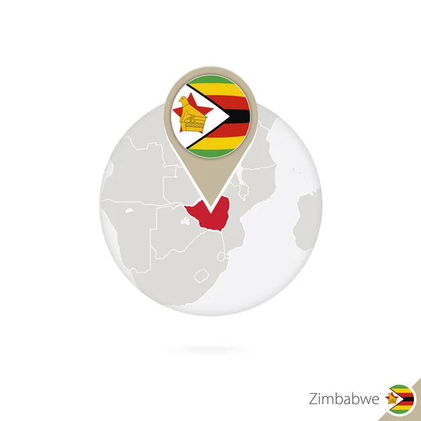 Mapa e bandeira do Zimbabué em círculo. Mapa do Zimbabué, Bandeira do Zimbabué . — Vetor de Stock